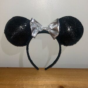 Disney Black Sequin Ears with Silver Bow